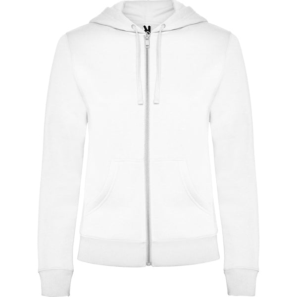 Roly Veleta women's hoodie in white, ready for logo printing or embroidery