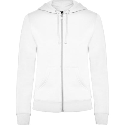 Roly Veleta women's hoodie in white, ready for logo printing or embroidery