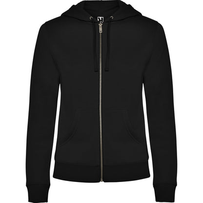 Roly Veleta women's hoodie in black, ready for logo printing or embroidery