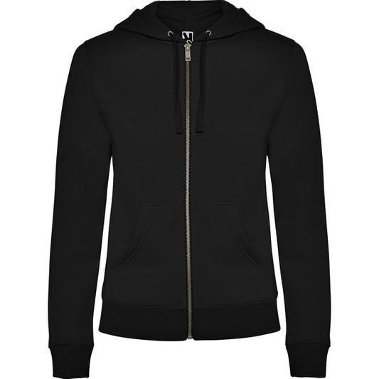 Roly Veleta women's hoodie in black, ready for logo printing or embroidery