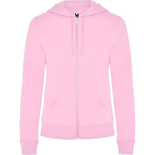 Roly Veleta women's hoodie in light pink, ready for logo printing or embroidery
