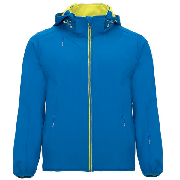 Roly Siberia men's softshell jacket in royal blue/punch lime, ready for logo printing or embroidery