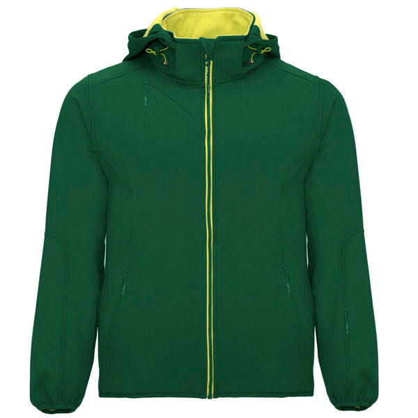 Roly Siberia men's softshell jacket in bottle green/punch lime, ready for logo printing or embroidery