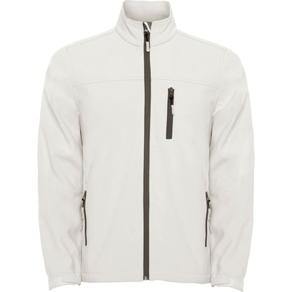 Roly Antartida men's softshell jacket in pearl white, ready for logo printing or embroidery