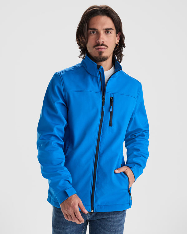 Roly Antartida men's softshell jacket in pearl white, alternative view, ready for logo printing or embroidery