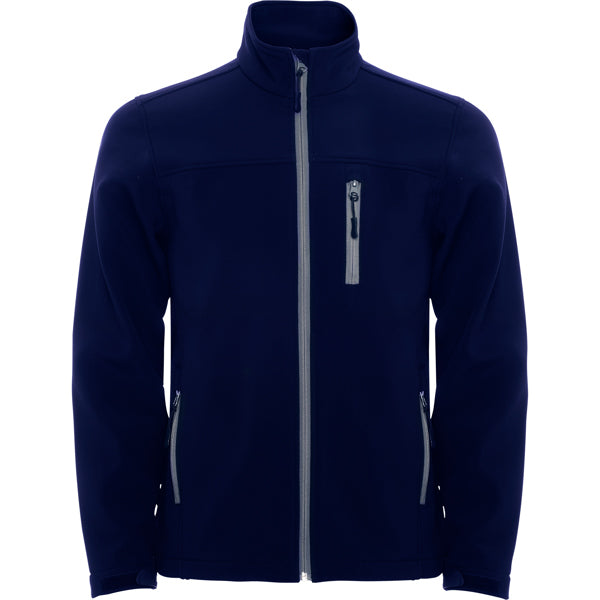 Roly Antartida men's softshell jacket in navy blue, ready for logo printing or embroidery