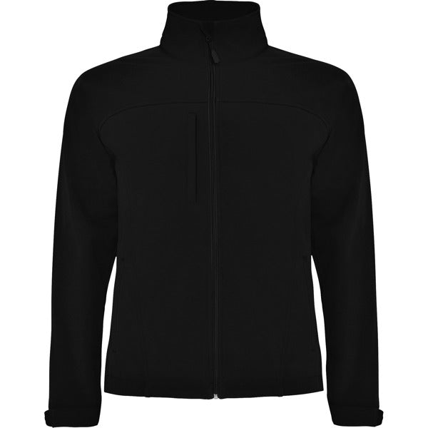 Roly Rudolph men's softshell jacket in black, ready for logo printing or embroidery