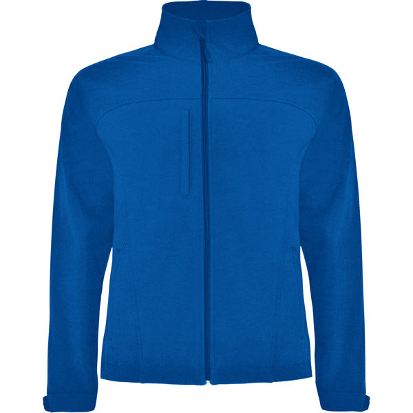 Roly Rudolph men's softshell jacket in royal blue, ready for logo printing or embroidery