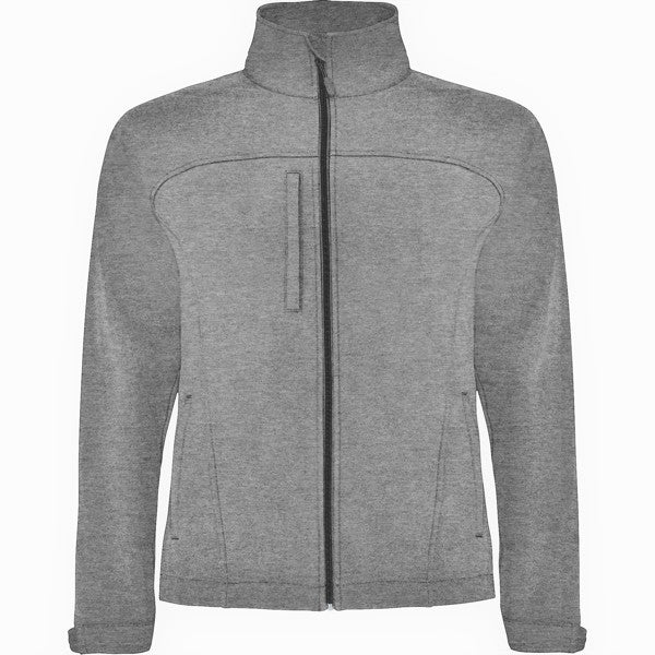 Roly Rudolph men's softshell jacket in heather black, ready for logo printing or embroidery