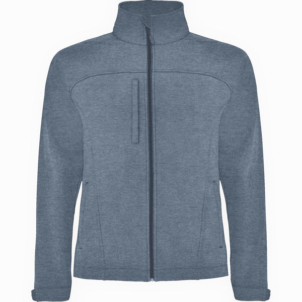 Roly Rudolph men's softshell jacket in heather navy blue, ready for logo printing or embroidery