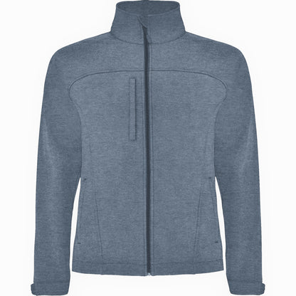 Roly Rudolph men's softshell jacket in heather navy blue, ready for logo printing or embroidery