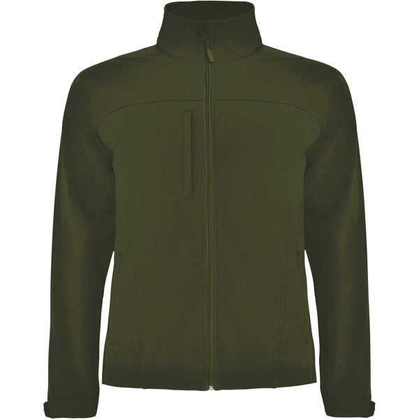 Roly Rudolph men's softshell jacket in dark army green, ready for logo printing or embroidery