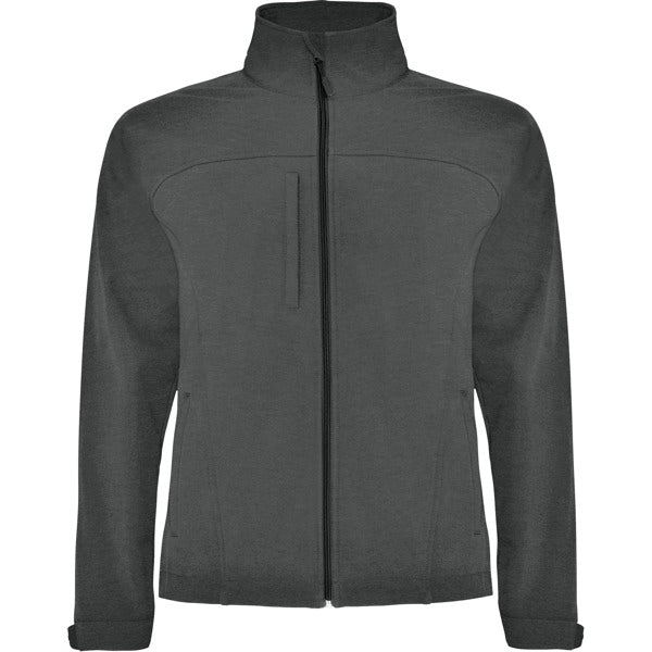 Roly Rudolph men's softshell jacket in dark lead, ready for logo printing or embroidery