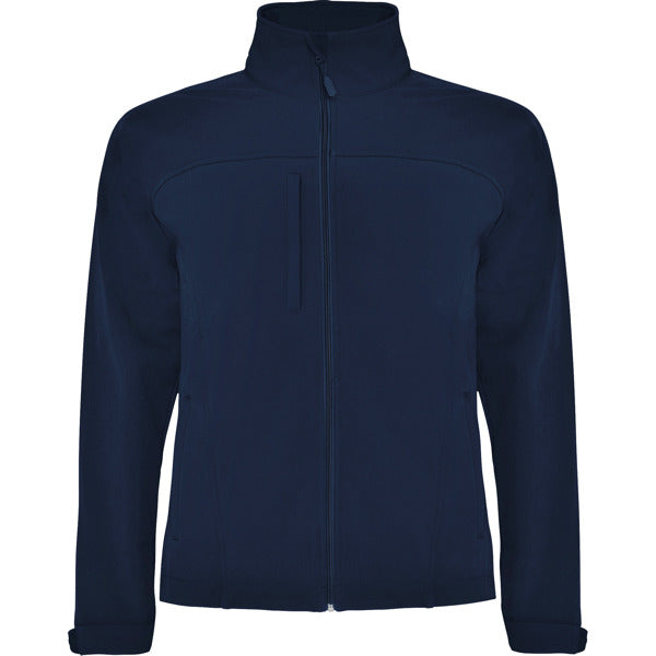 Roly Rudolph men's softshell jacket in navy blue, ready for logo printing or embroidery