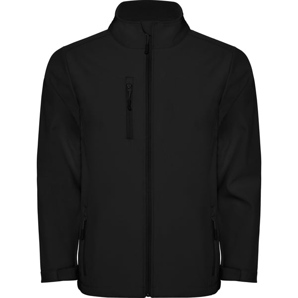 Roly Nebraska men's softshell jacket in black, ready for logo printing or embroidery