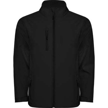 Roly Nebraska men's softshell jacket in black, ready for logo printing or embroidery