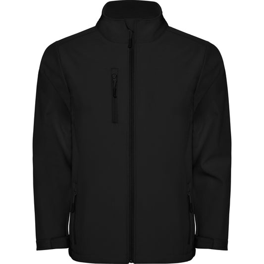 Roly Nebraska men's softshell jacket in black, ready for logo printing or embroidery