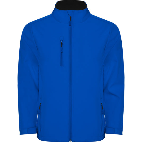 Roly Nebraska men's softshell jacket in royal blue, ready for logo printing or embroidery