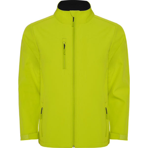 Roly Nebraska men's softshell jacket in punch lime, ready for logo printing or embroidery