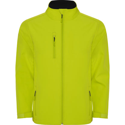 Roly Nebraska men's softshell jacket in punch lime, ready for logo printing or embroidery