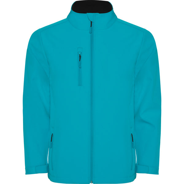 Roly Nebraska men's softshell jacket in aquamarine, ready for logo printing or embroidery
