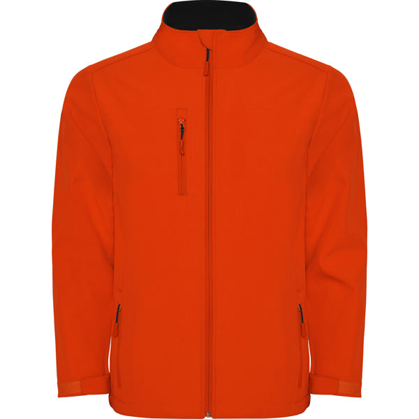 Roly Nebraska men's softshell jacket in fire orange, ready for logo printing or embroidery