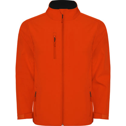 Roly Nebraska men's softshell jacket in fire orange, ready for logo printing or embroidery
