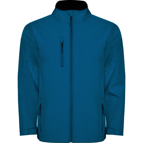 Roly Nebraska men's softshell jacket in moonlight blue, ready for logo printing or embroidery