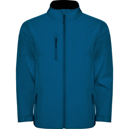 Roly Nebraska men's softshell jacket in moonlight blue, ready for logo printing or embroidery
