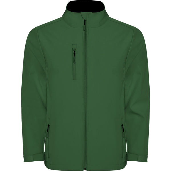 Roly Nebraska men's softshell jacket in bottle green, ready for logo printing or embroidery