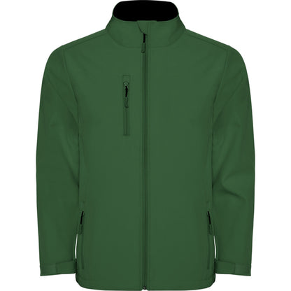 Roly Nebraska men's softshell jacket in bottle green, ready for logo printing or embroidery
