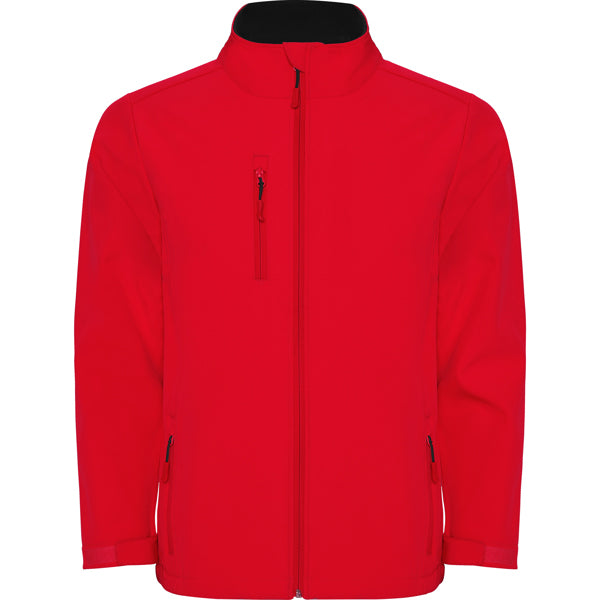 Roly Nebraska men's softshell jacket in red, ready for logo printing or embroidery