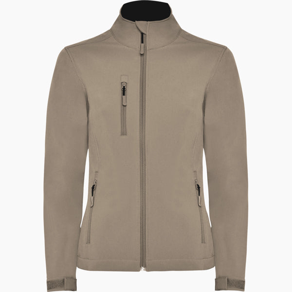 Roly Nebraska Woman women's softshell jacket in dark sand, ready for logo printing or embroidery