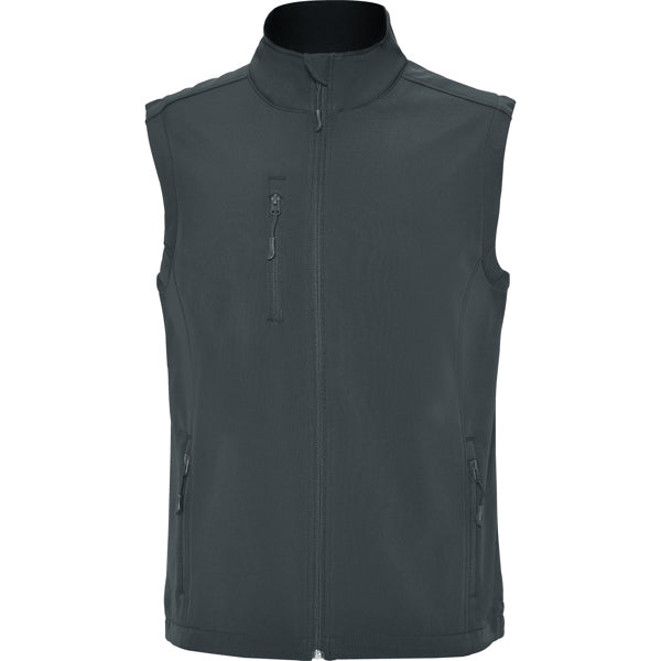 Roly Quebec men's softshell gilet in dark lead, ready for logo printing or embroidery