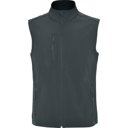 Roly Quebec men's softshell gilet in dark lead, ready for logo printing or embroidery