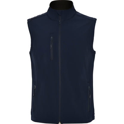 Roly Quebec men's softshell gilet in navy blue, ready for logo printing or embroidery