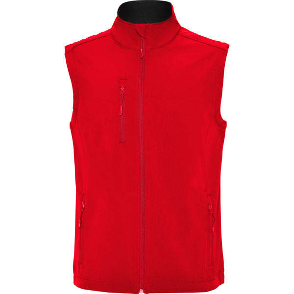 Roly Quebec men's softshell gilet in red, ready for logo printing or embroidery