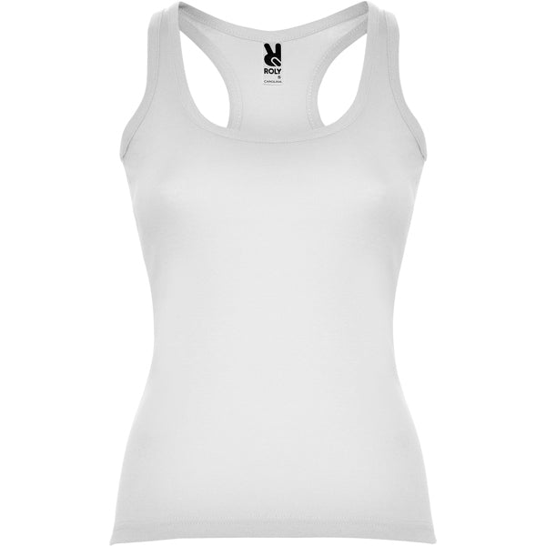 Roly Carolina women's tank top in white, ready for logo printing or embroidery