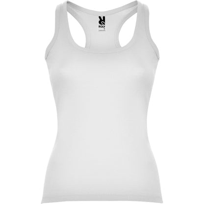 Roly Carolina women's tank top in white, ready for logo printing or embroidery