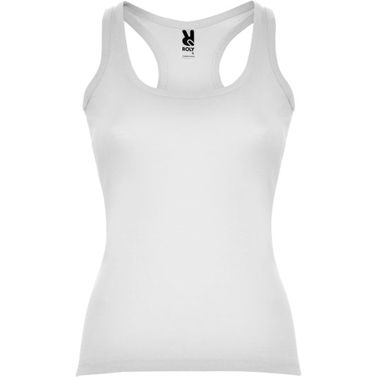 Roly Carolina women's tank top in white, ready for logo printing or embroidery