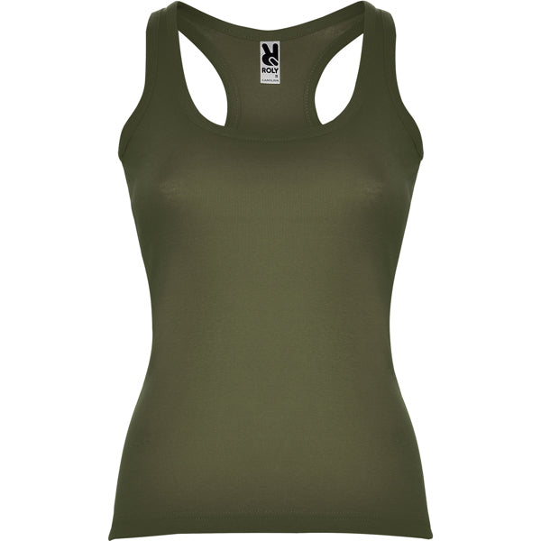Roly Carolina women's tank top in army green, ready for logo printing or embroidery