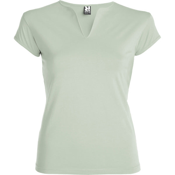 Roly Belice women's T-shirt in mist green, ready for logo printing or embroidery