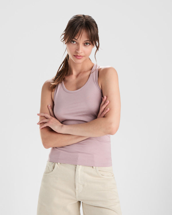 Roly Brenda women's tank top in white, alternative view, ready for logo printing or embroidery