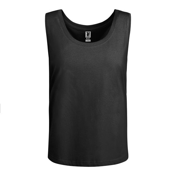 Roly Nara women's tank top in black, ready for logo printing or embroidery