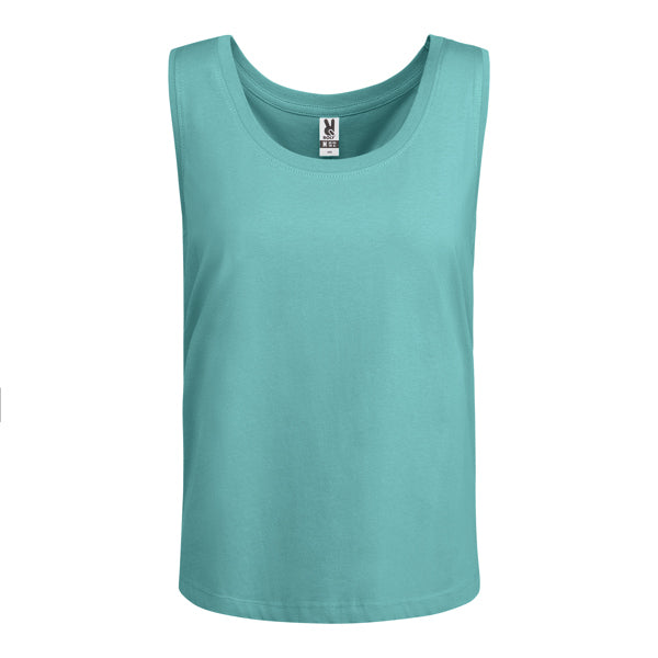 Roly Nara women's tank top in dusty blue, ready for logo printing or embroidery