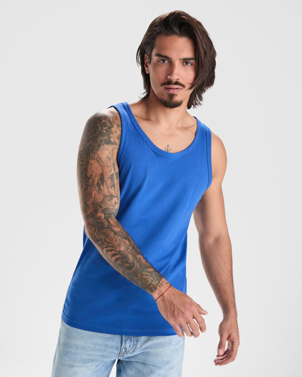Roly Texas men's tank top in white, alternative view, ready for logo printing or embroidery