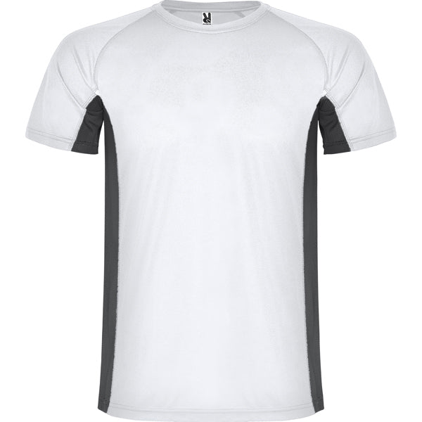 Roly Shanghai men's T-shirt in white/dark lead, ready for logo printing or embroidery