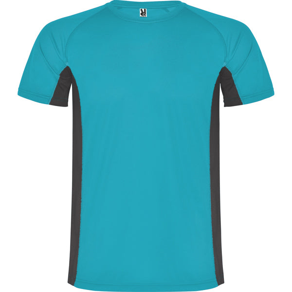 Roly Shanghai men's T-shirt in turquoise/dark lead, ready for logo printing or embroidery