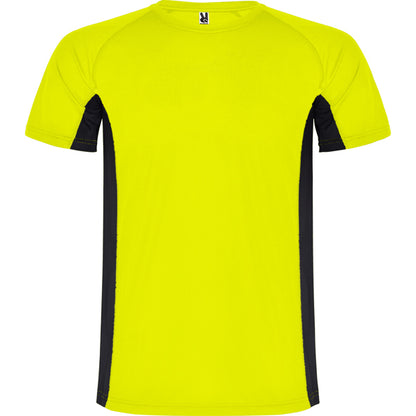 Roly Shanghai men's T-shirt in fluor yellow/black, ready for logo printing or embroidery