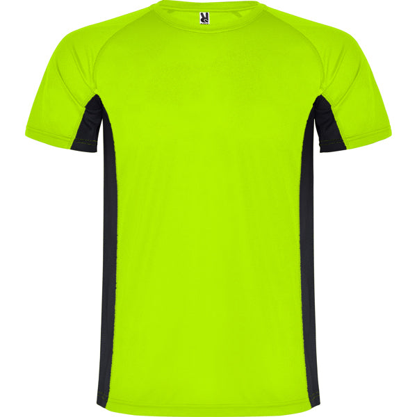 Roly Shanghai men's T-shirt in fluor green/black, ready for logo printing or embroidery